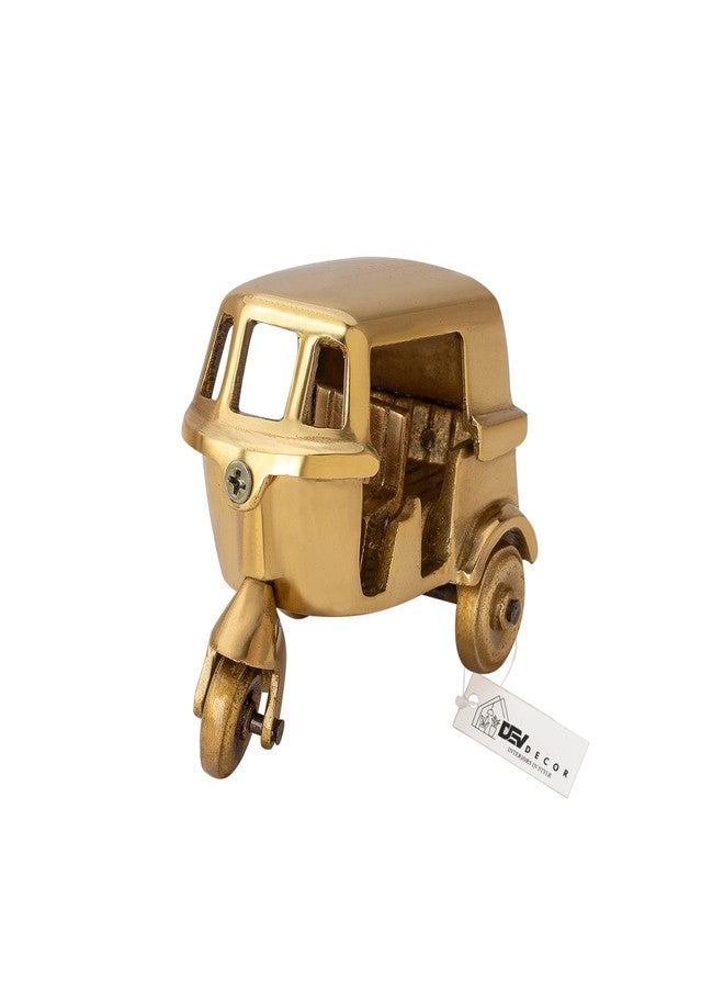DEVDECOR Brass Auto Rickshaw Showpiece - Handcrafted Vintage Auto Toy for Home, Office Desk & TV Unit | Brass Miniature Tuk-Tuk Gift & Antique Decor Item (Golden, Small) - Image 1